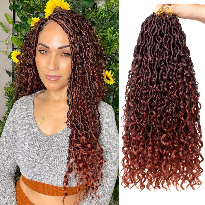 ZRQ 8 Packs Curly Faux Locs Crochet Hair 18 Inch Ginger Goddess Locs Crochet Braids HairPre Looped River Boho Faux Locs Crochet Hippie Locs With Curly Ends Synthetic Sft Locs For Women T350